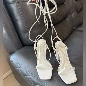 white tie up heels